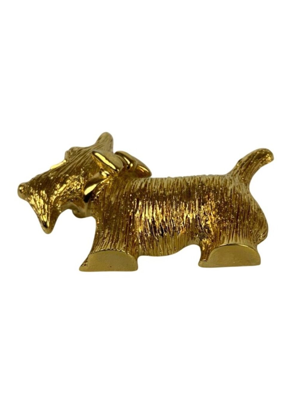Scottie Dog with Bow Tie Brushed Gold-Tone Small Figural Brooch Pin - Picture 3 of 6
